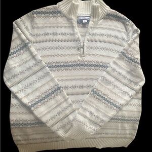 Men’s Cottage Core Croft & Barrow-3/4 Zip Nordic Print Sweater in Cream and Gray